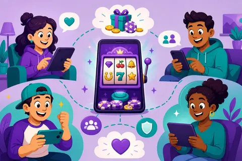 Cartoon illustration of social casino gaming